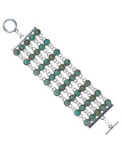 Sweet Lola Bracelet - Wide 8 Row Green Turquoise and Silver