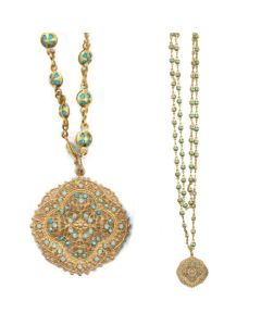 Catherine Popesco Pacific Opal Crystal and Gold Filigree Necklace - 40"