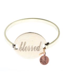 Top Shelf Jewelry Brass Word Penny Bangle Bracelet - Blessed
