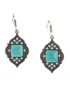 Top Shelf Jewelry Hammered Brass Marquise Square Turquoise and Crystal Earrings
