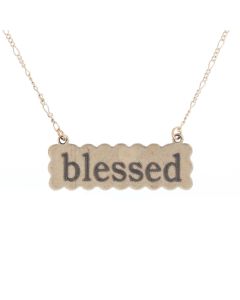 Top Shelf Jewelry Scalloped Brass Engraved Necklace - Blessed