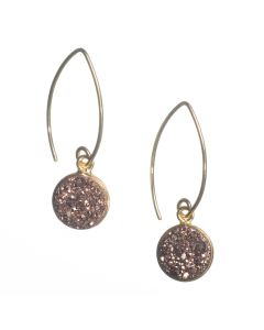 Vermeil Gold Marquise Wire Round Pink Copper Druzy Drop Earrings