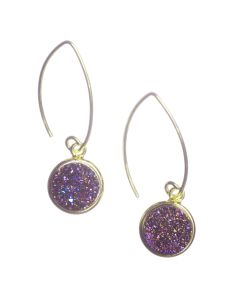 Vermeil Gold Marquise Wire Round Purple Violet Druzy Drop Earrings