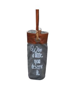 "Wine A Little You Deserve It" Canvas and Leather Wine Tote by Clea Ray