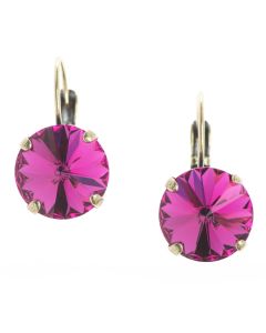 YPMCO 12mm Fuchsia Pink Rivoli Swarovski Crystal Earrings