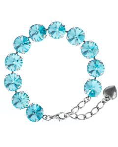 YPMCO 12mm Light Turquoise Rivoli Swarovski Crystal Silver Bracelet