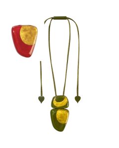 ZSISKA Handmade Designer Pendant Necklace - Artisan Red & Gold