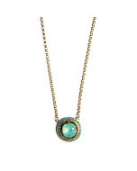 Catherine Popesco Round Crystal Frame Pendant Pacific Opal and Gold Necklace