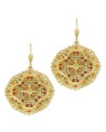 Red Crystal and Gold Filigree Earrings - Catherine Popesco