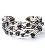 Konplott Silver Blue Denim Cages Narrow Cuff Bangle Bracelet