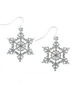 Silver Crystal Rhinestone Lace Snowflake Christmas Earrings
