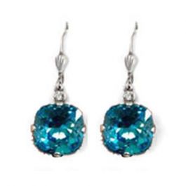 Large Stone Crystal Earrings - Electric Blue and Silver