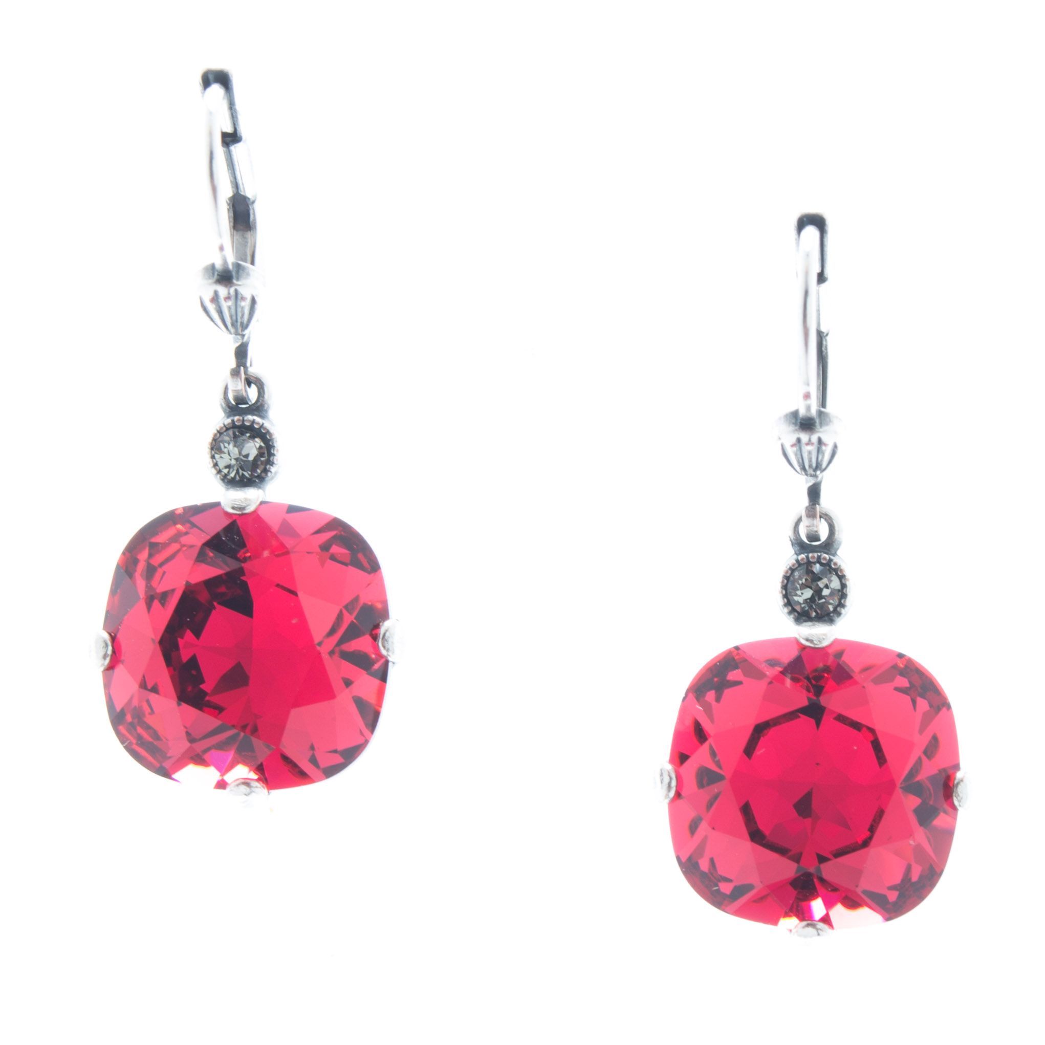 Catherine Popesco 12mm Large Stone Crystal Earrings - Scarlet Red
