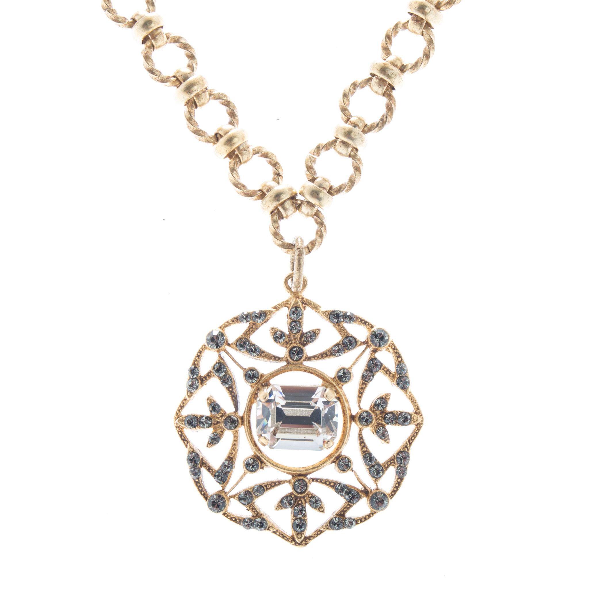 Catherine Popesco Crystal Medallion Pendant Necklace with Fancy Chain