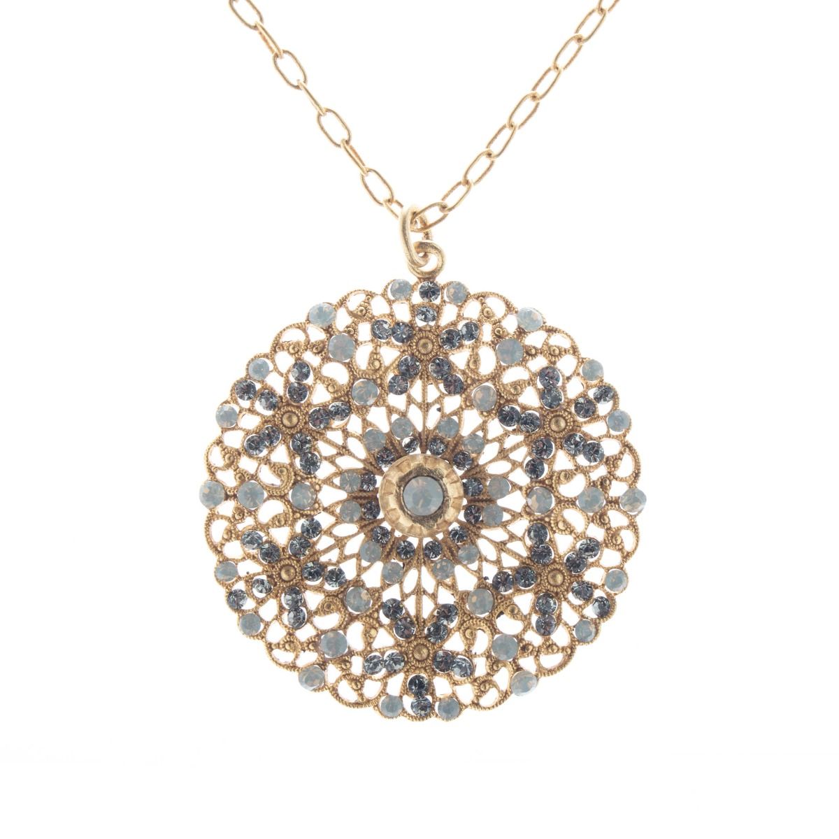 Catherine Popesco Filigree Crystal Medallion Pendant Necklace - Sand Opal