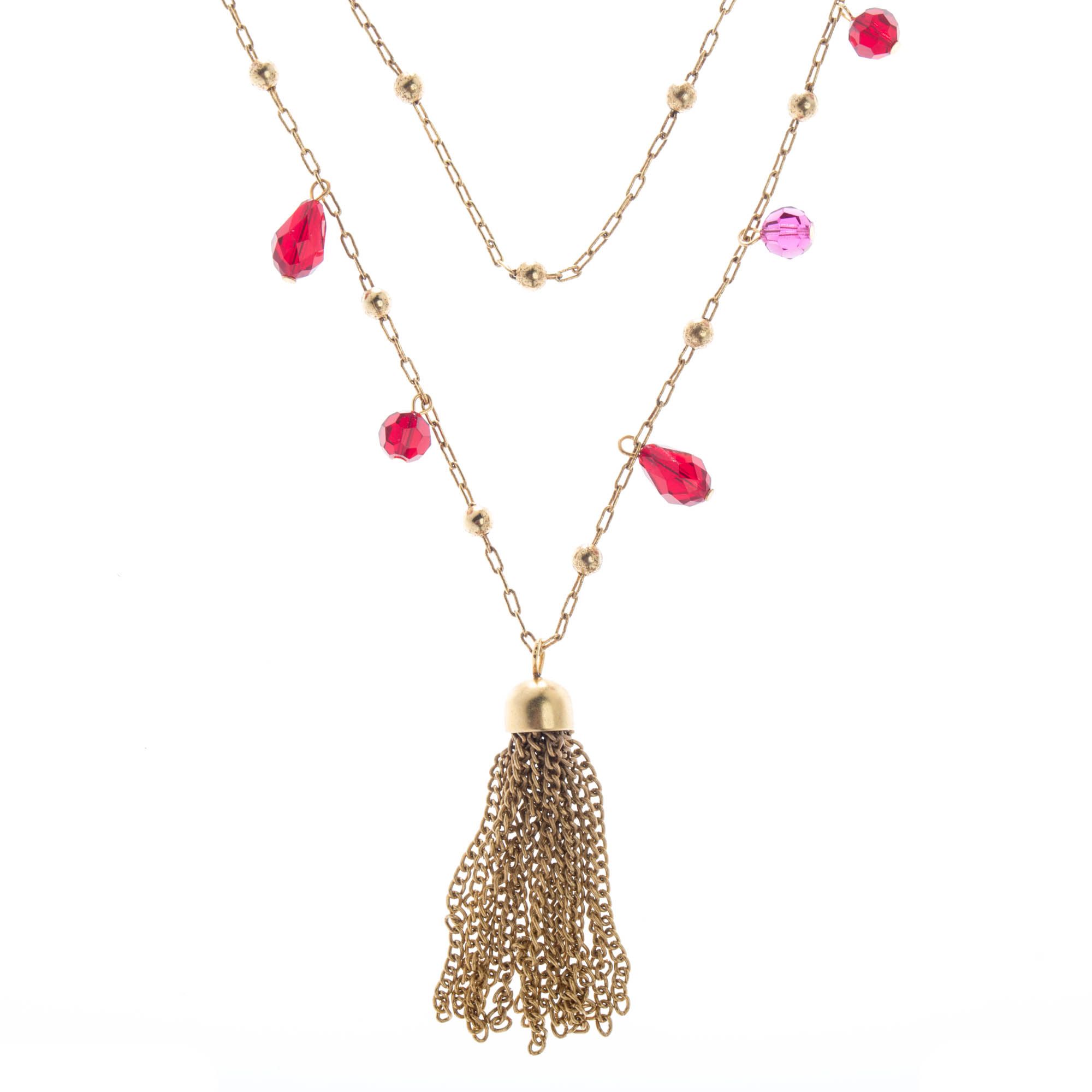 Long Beaded Necklace with LV Pendant