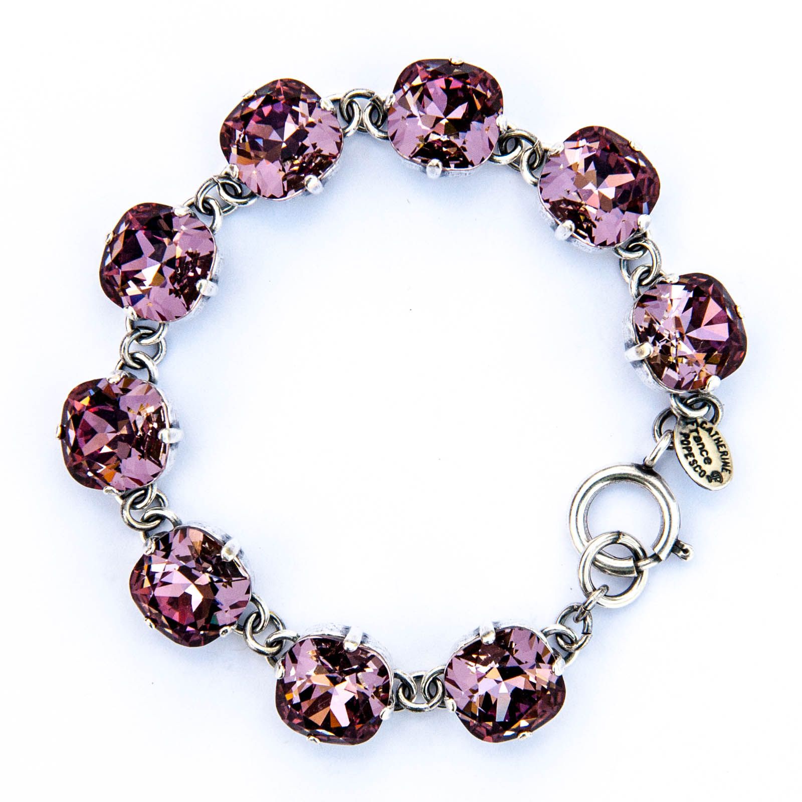 Catherine Popesco Large Stone Crystal Bracelet - Vintage Pink and Silver
