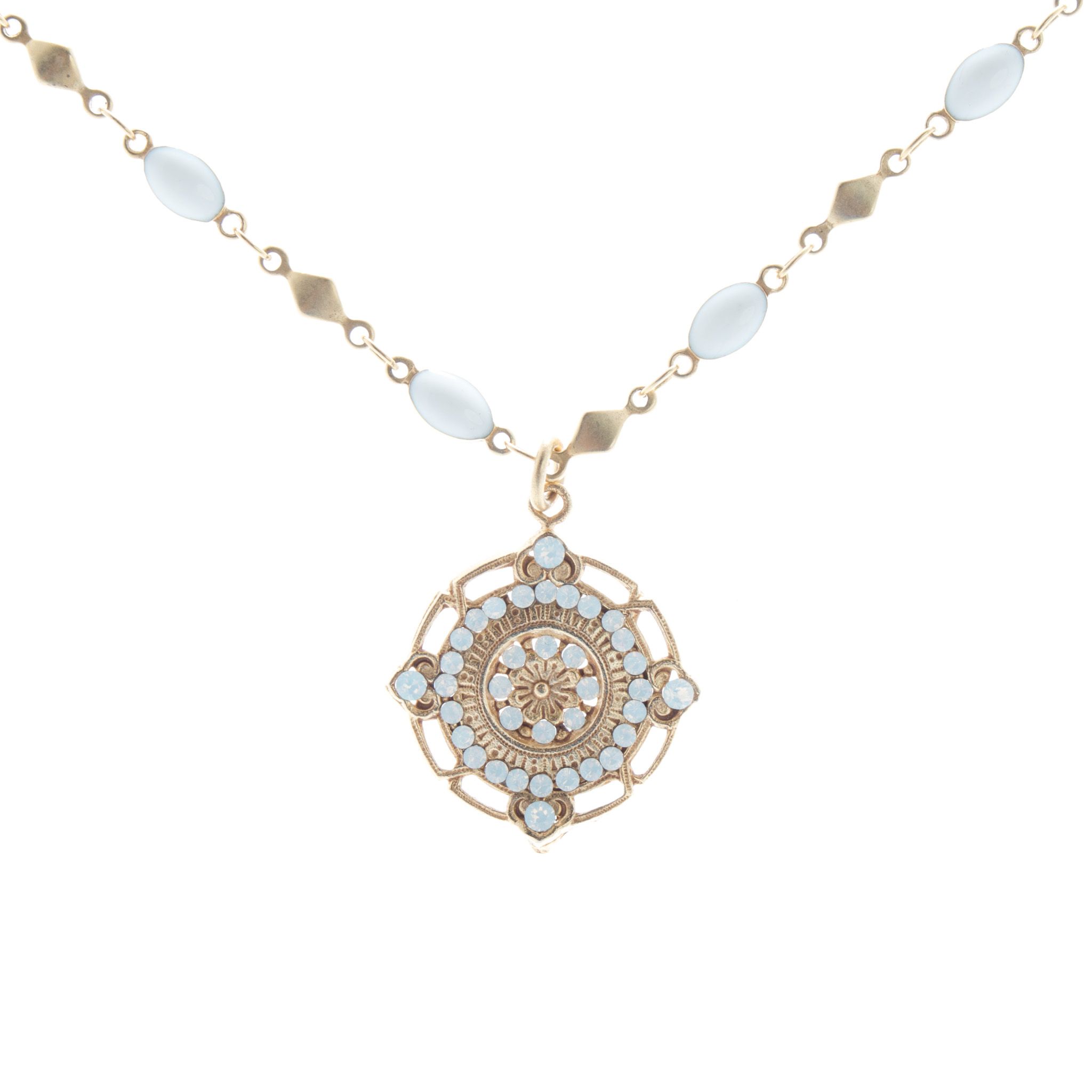 Catherine Popesco White Opal Crystal Medallion Pendant Necklace