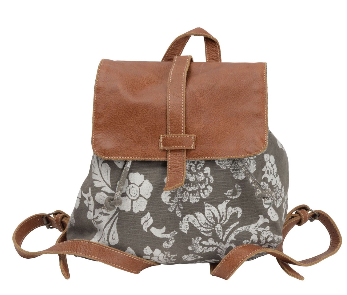 Floral Print Canvas & Leather Backpack Purse by Clea Ray