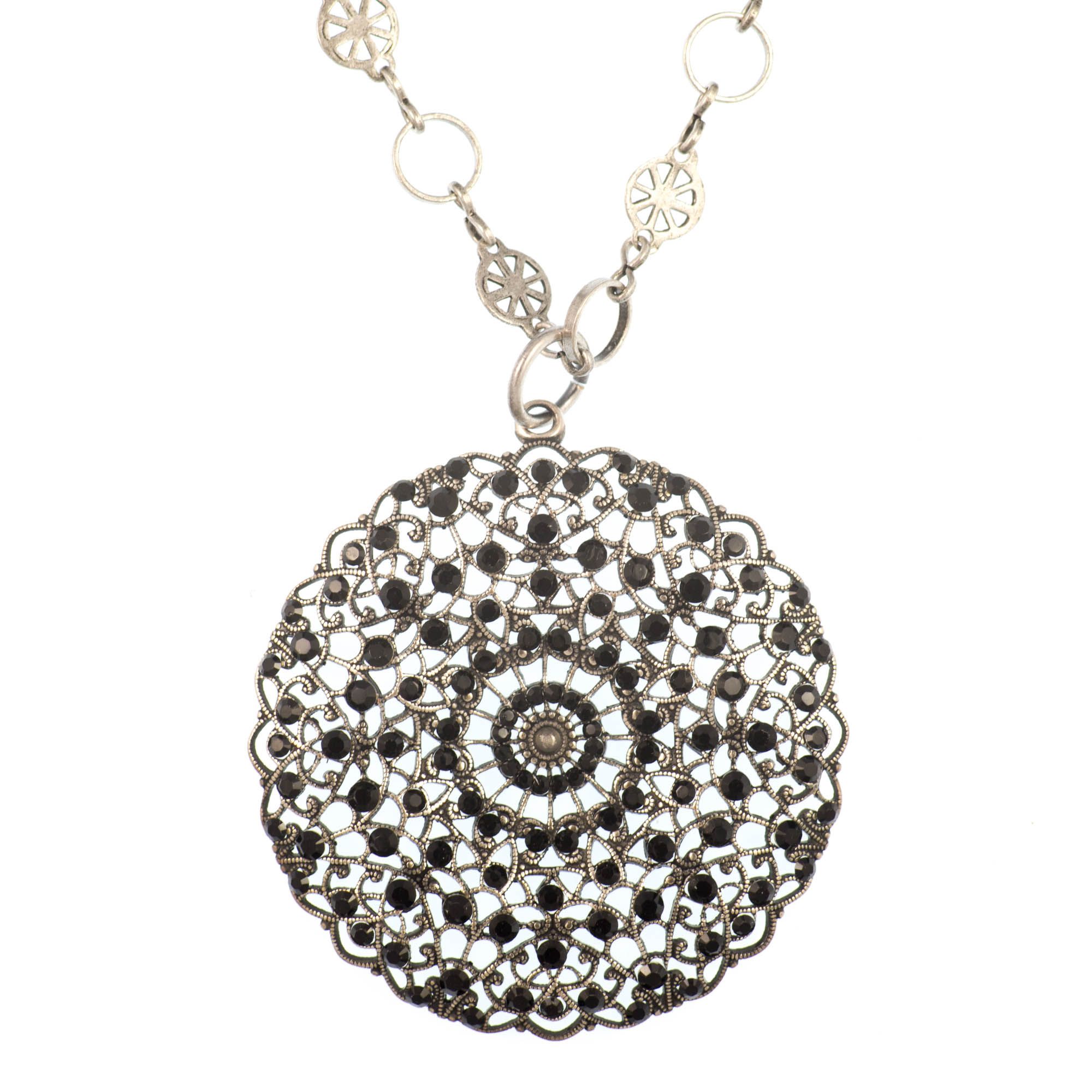 Catherine Popesco Crystal Medallion Pendant Necklace with Fancy Chain