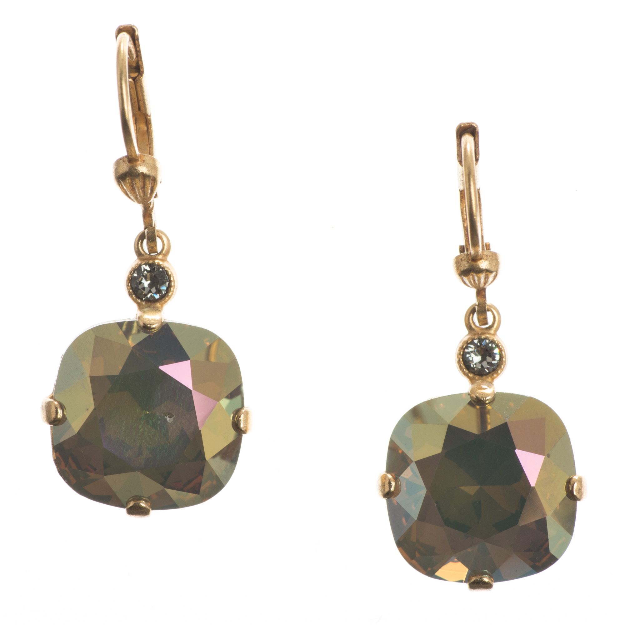 Catherine Popesco Large Stone Crystal Earrings - Sand Opal and Gold