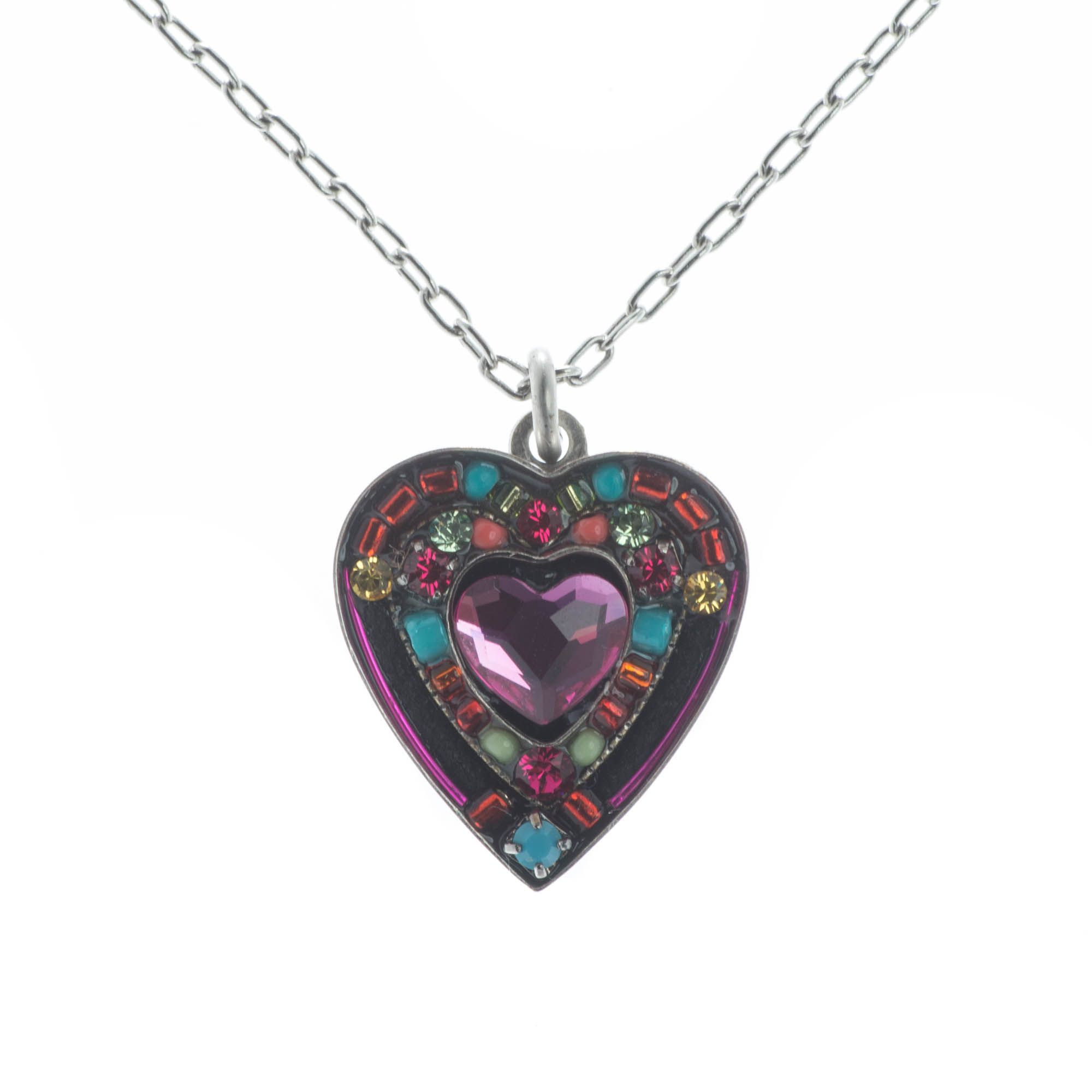 Firefly Mosaic Jewelry Multi-color Rose Heart Crystal Pendant Necklace