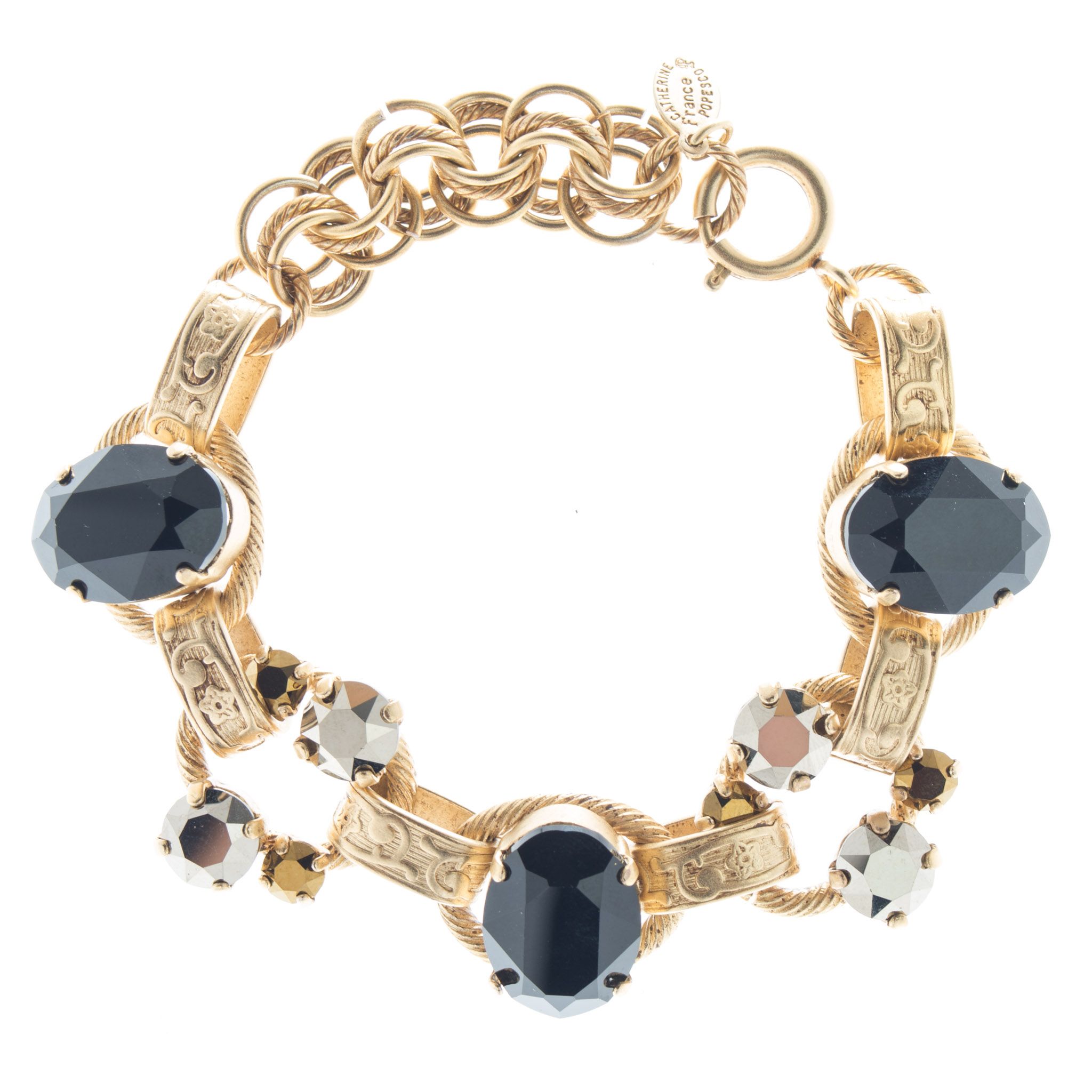 Catherine Popesco Oval Stone Ornate Bracelet with Crystals - Jet Dorado