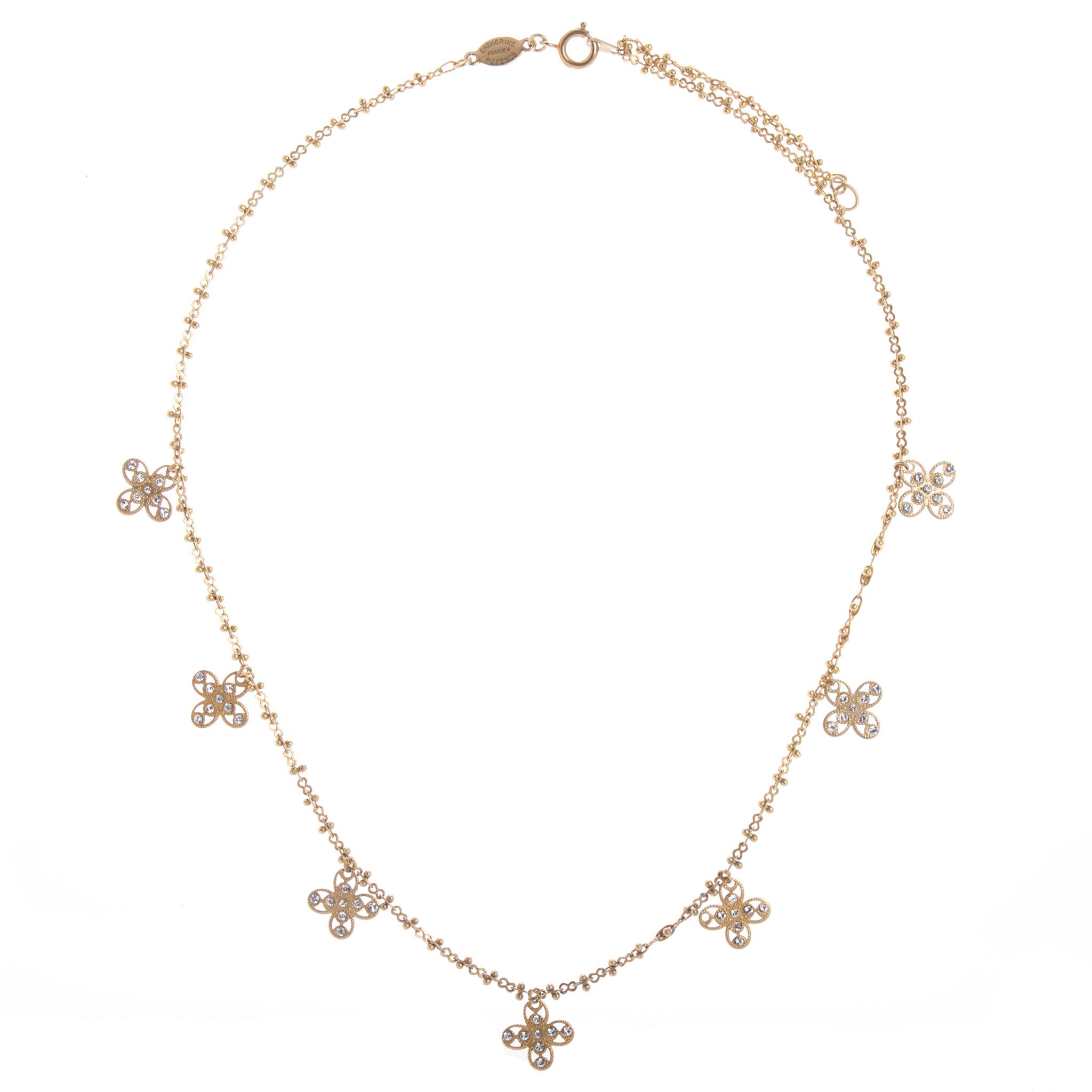 Catherine Popesco Multi Petal Crystal Flower Charm Necklace