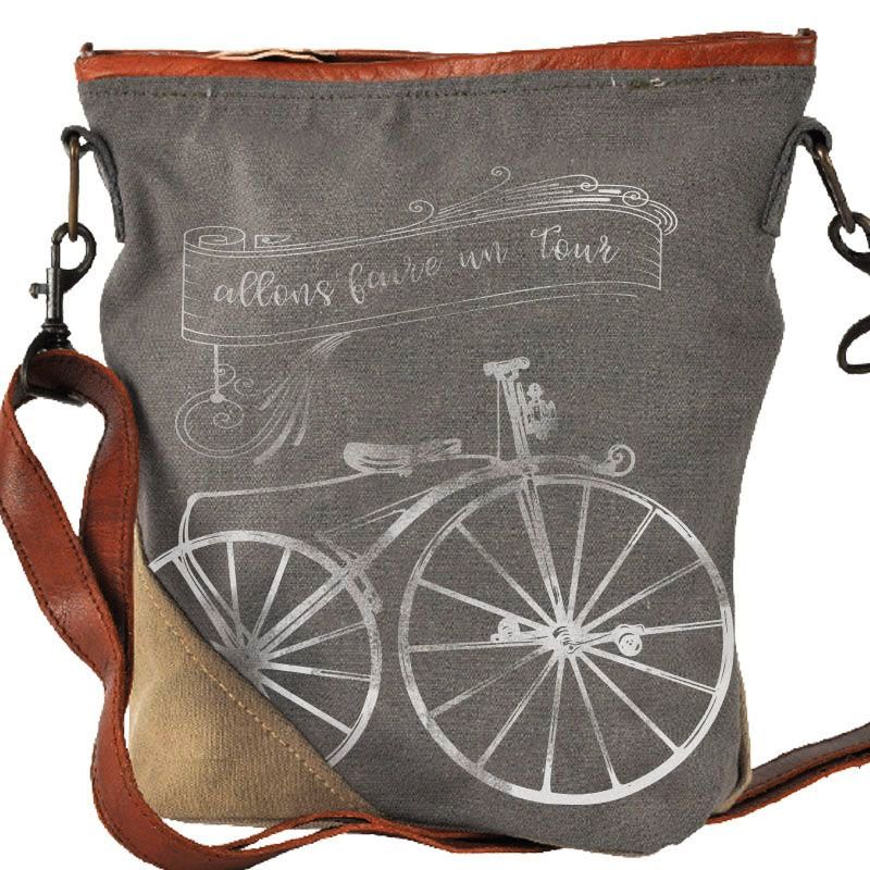 French Going for a Ride Canvas & Leather Crossbody Bag Purse by Clea Ray