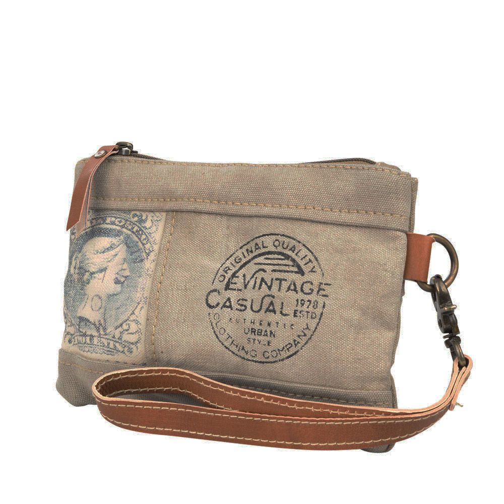 Vintage Casual Stamp Wristlet Pouch by Clea Ray Leather & Canvas