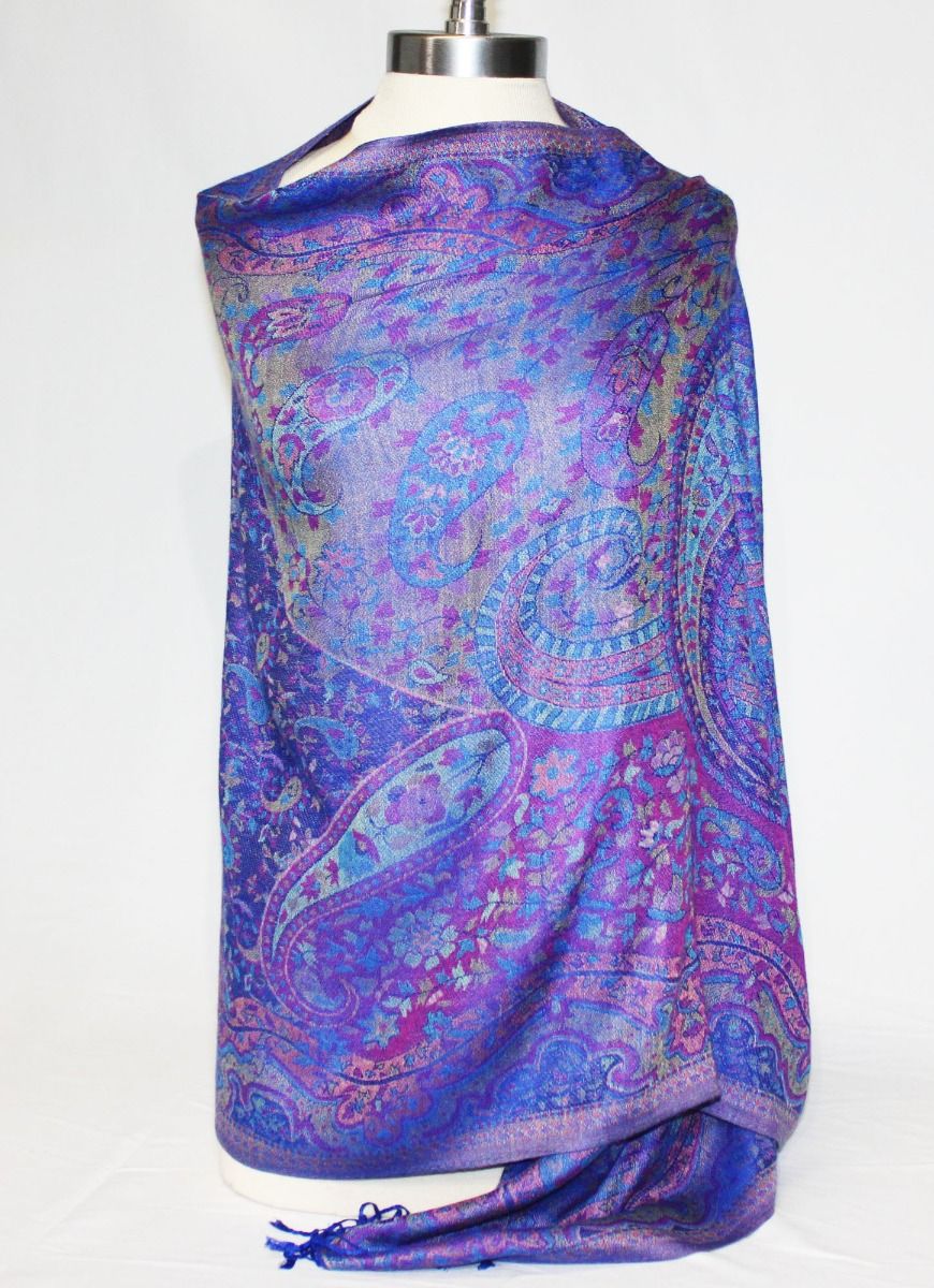 Gorgeous! Silk & Pashmina Paisley Shawl Wrap by Rapti Fashion - Purple