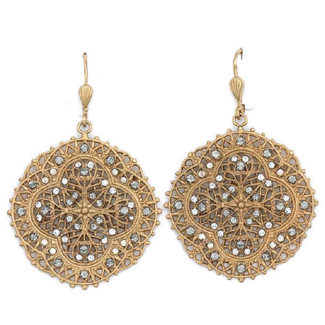 Crystal and Gold Filigree Earrings - Catherine Popesco