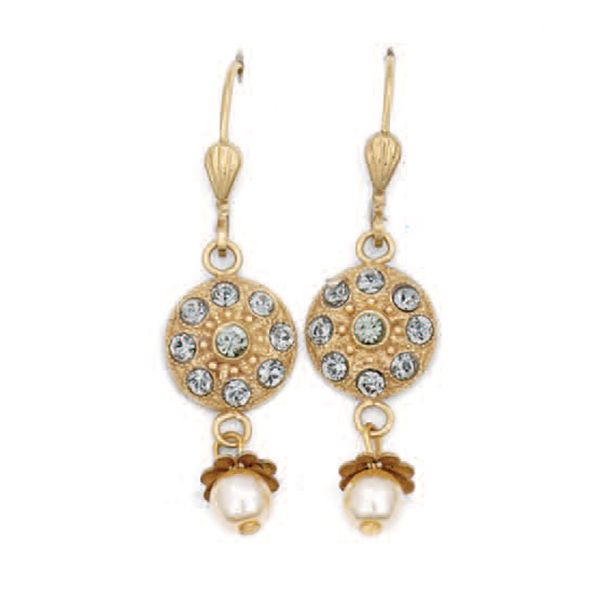 Catherine Popesco Medium Lacy Pink and Pearl Medallion Gold Earrings