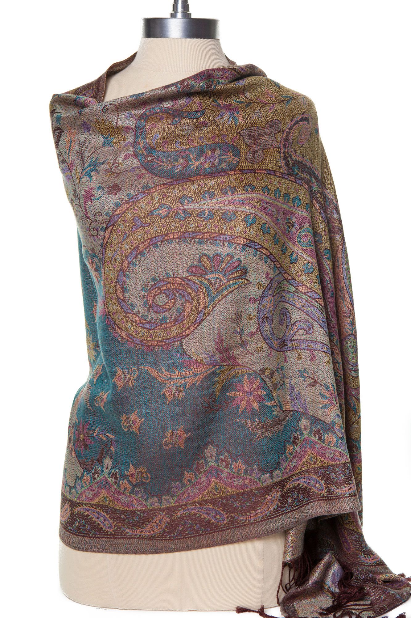 Fabulous! Silk & Pashmina Paisley Design Shawl Wrap by Rapti - Brown ...