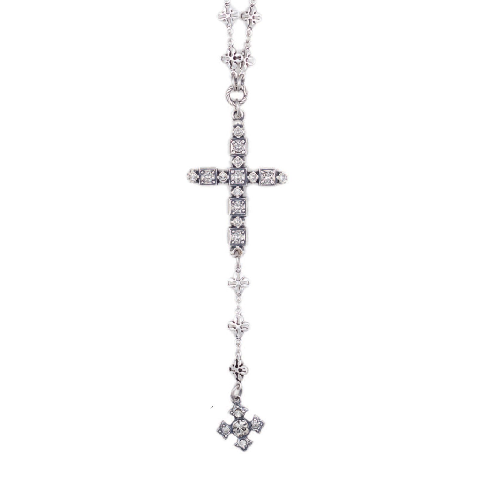Silver and Crystal Cross Necklace With 