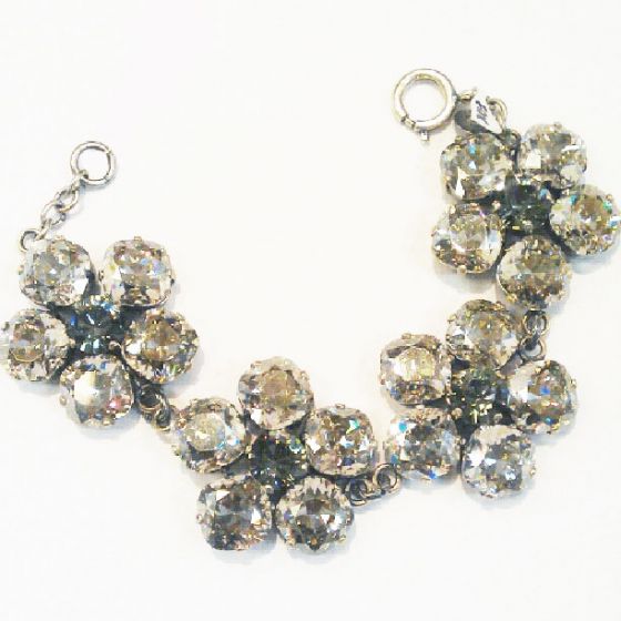 Large Crystal Flower Bracelet - Shade and Silver