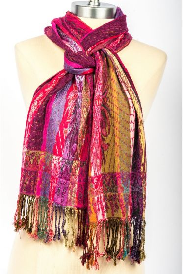 Luxurious! Silk Blend Lycra Hand Made Scarf by Rapti Fashion - Pink Stripes